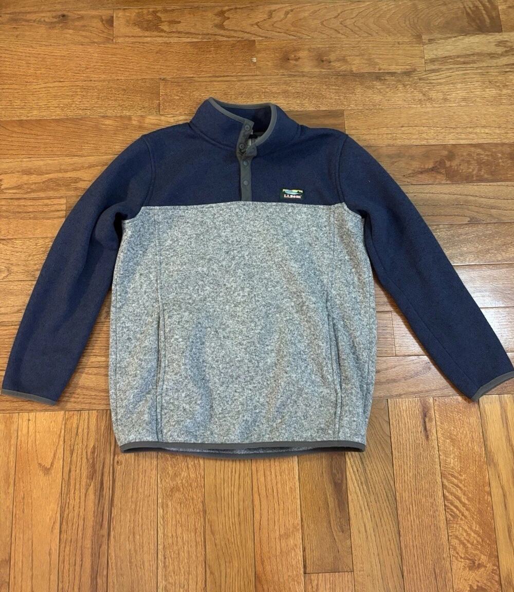 L.L.Bean Sweater children’s XL Blue Gray Fleece 1/4 Snap Mock Neck Pullover